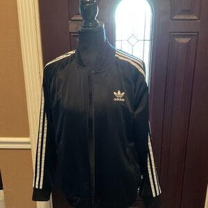 adidas Black Varsity Jacket with White Stripes